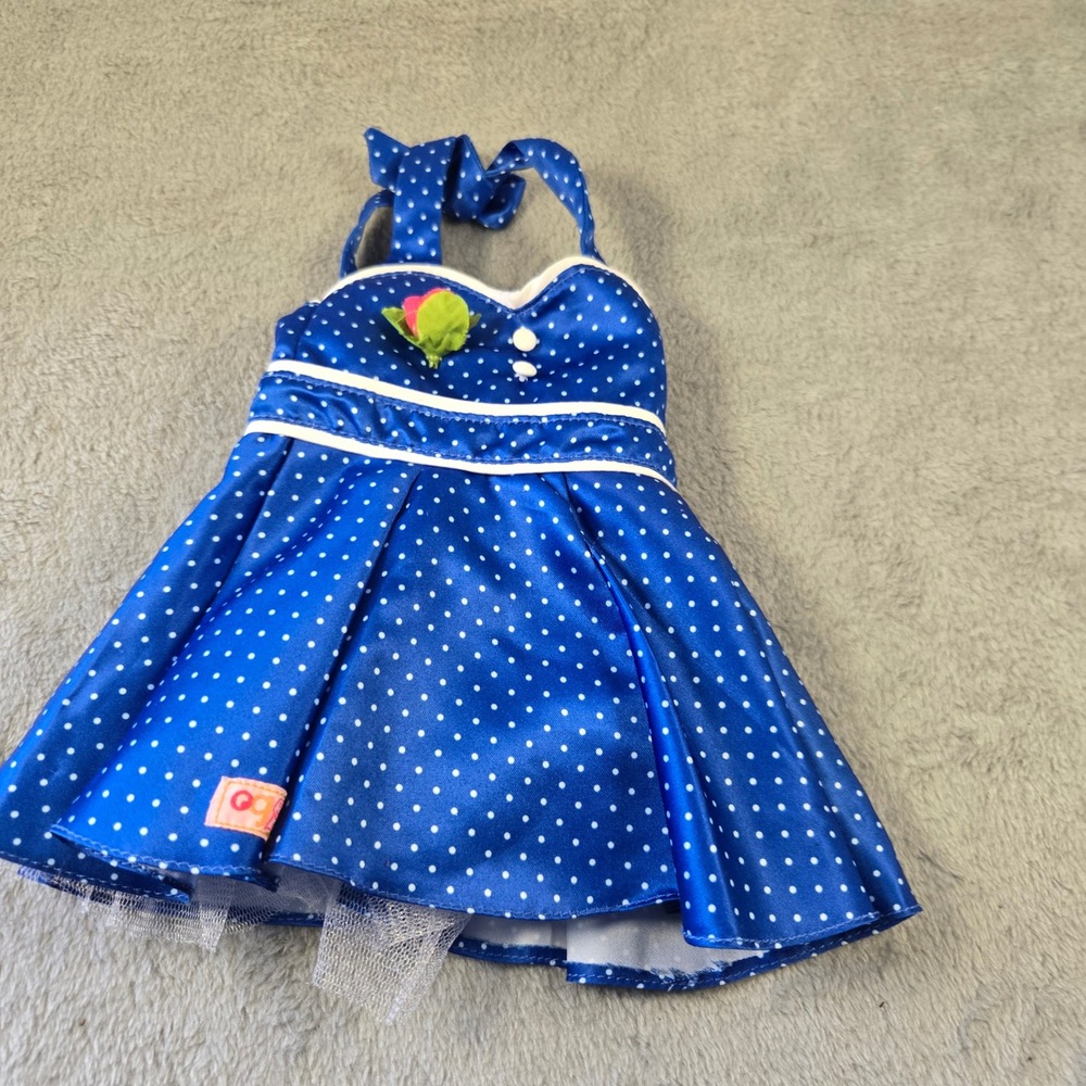 Our Generation Blue Polka Dot Halter Dress for 18 Inch Dolls Retro Style